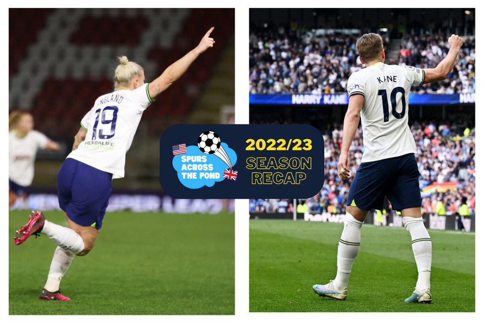 Beth England and Harry Kane celebrate goals during the 2022/23 Tottenham season.