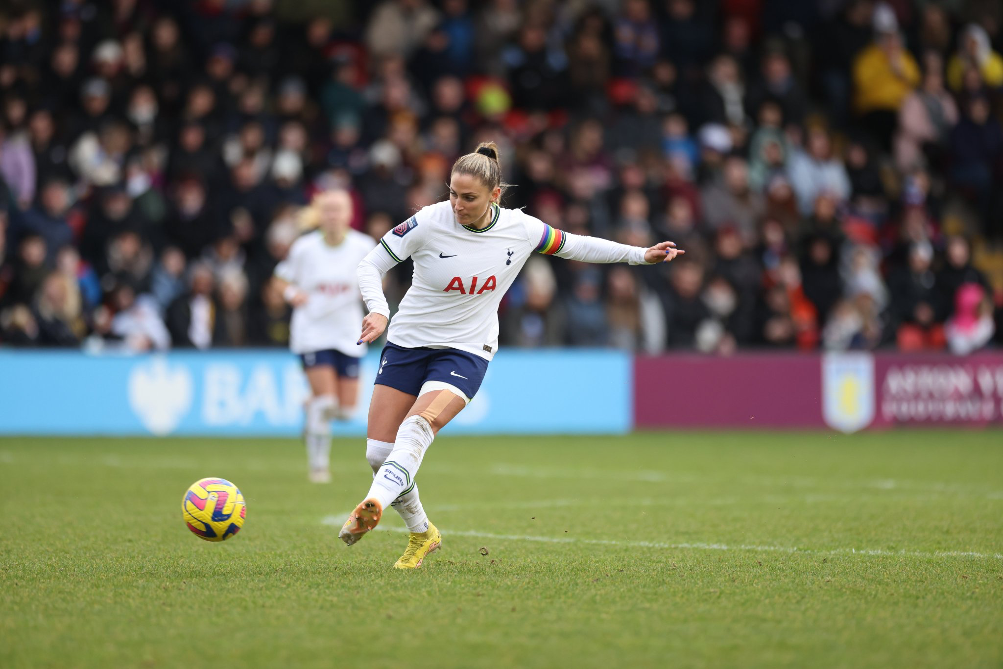 Shelina Zadorsky wears the Pride captain's armband during a recent Tottenham match.