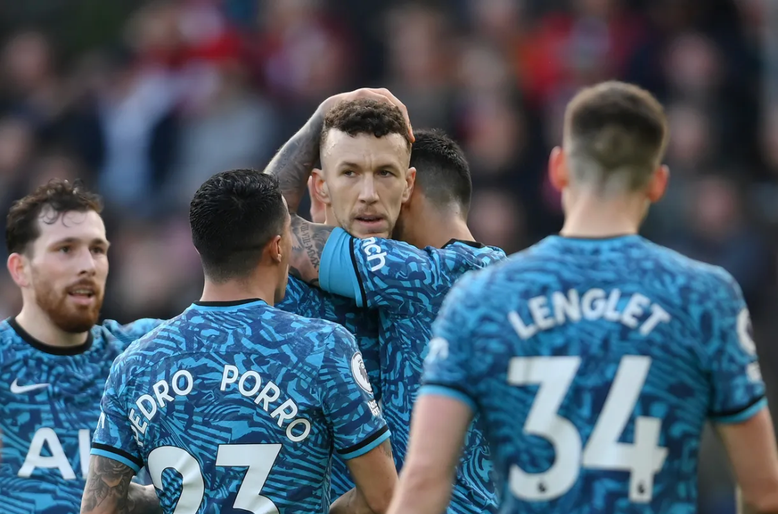 Ivan Perišić has a somewhat subdued celebration of his first Spurs goal.