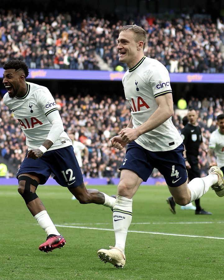 Oliver Skipp celebrates his first senior goal for Tottenham