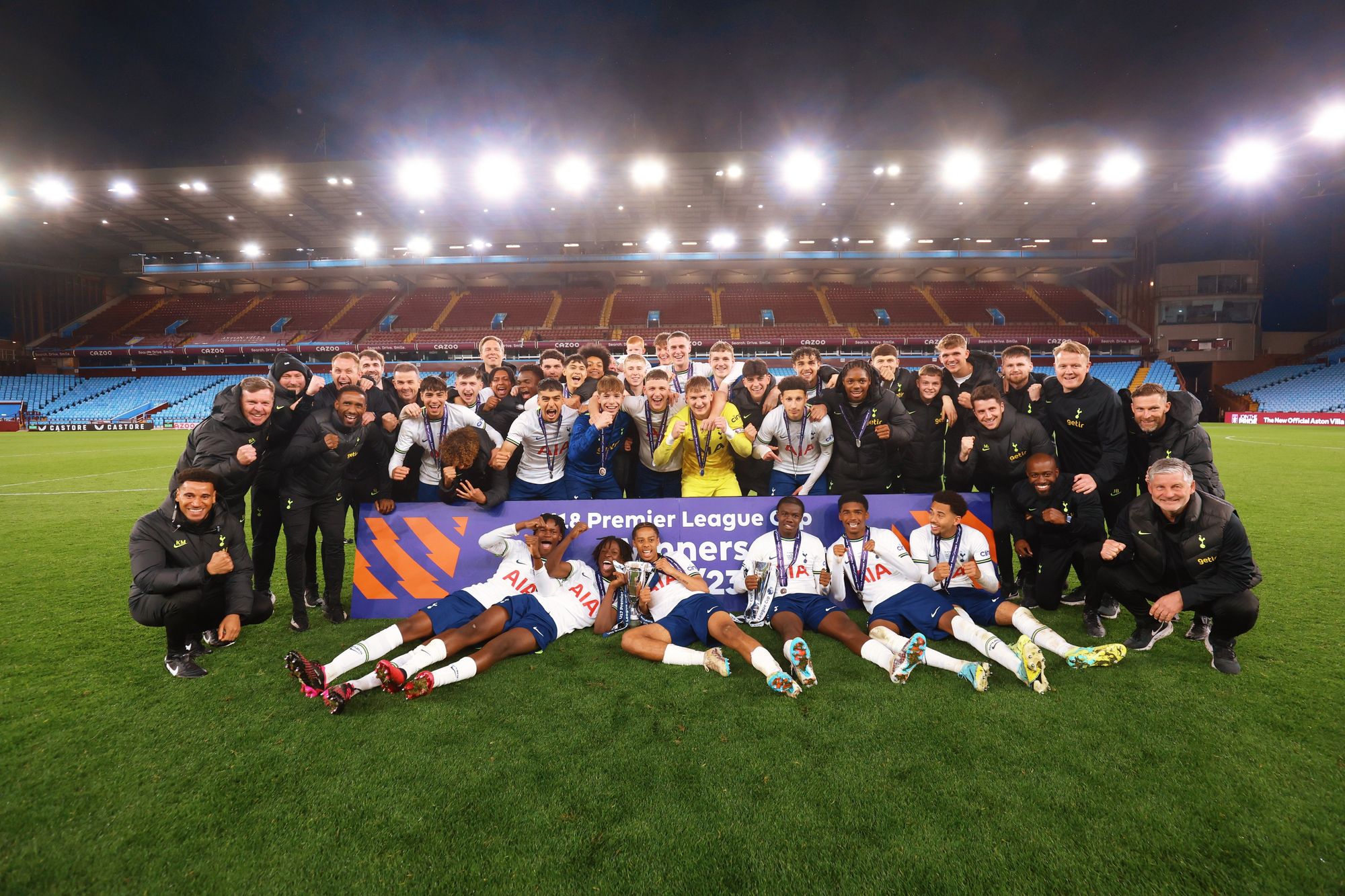 The Tottenham Men's U18s celeberate their Premier League Cup final win.