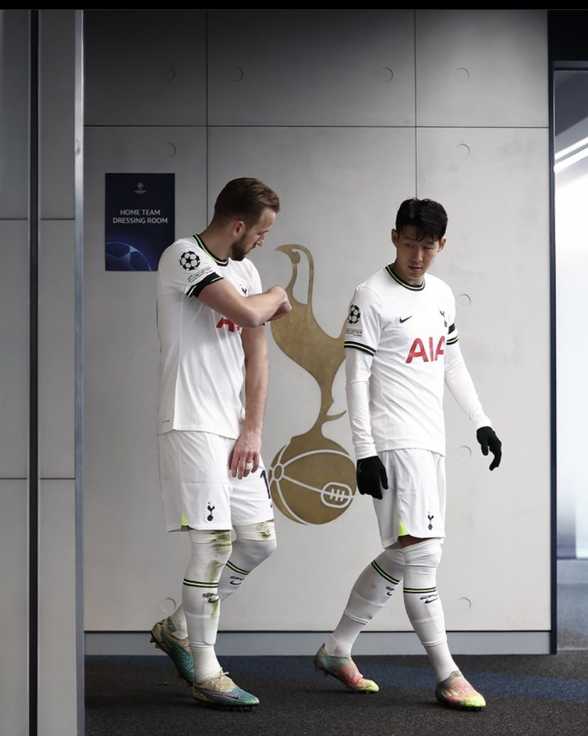 Harry Kane and Son Heung-min walk out of the home team dressing room.