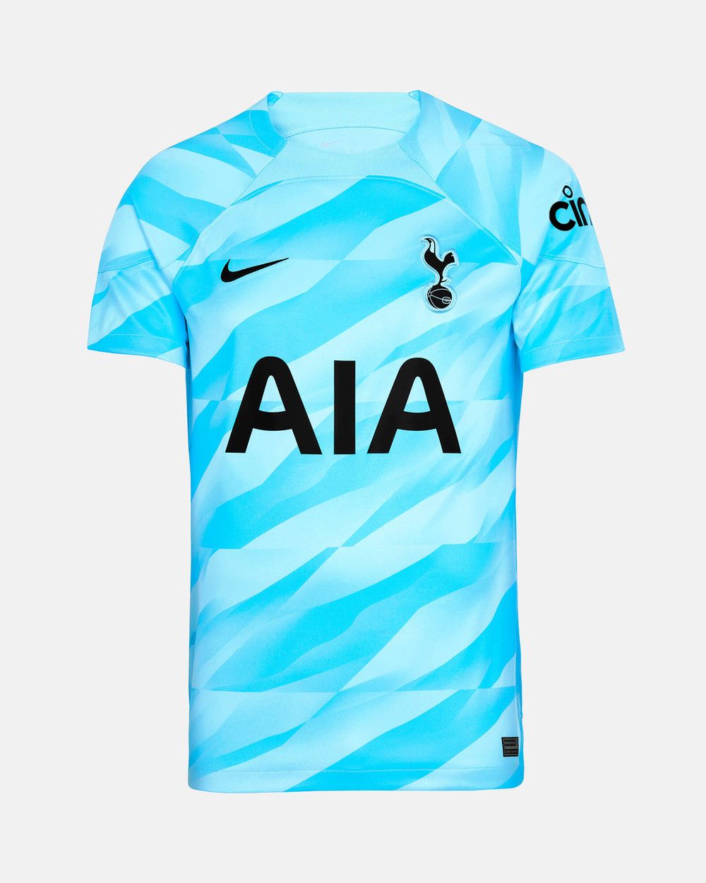The goalkeeper kit, light blue with a slightly darker blue abstract wave pattern.