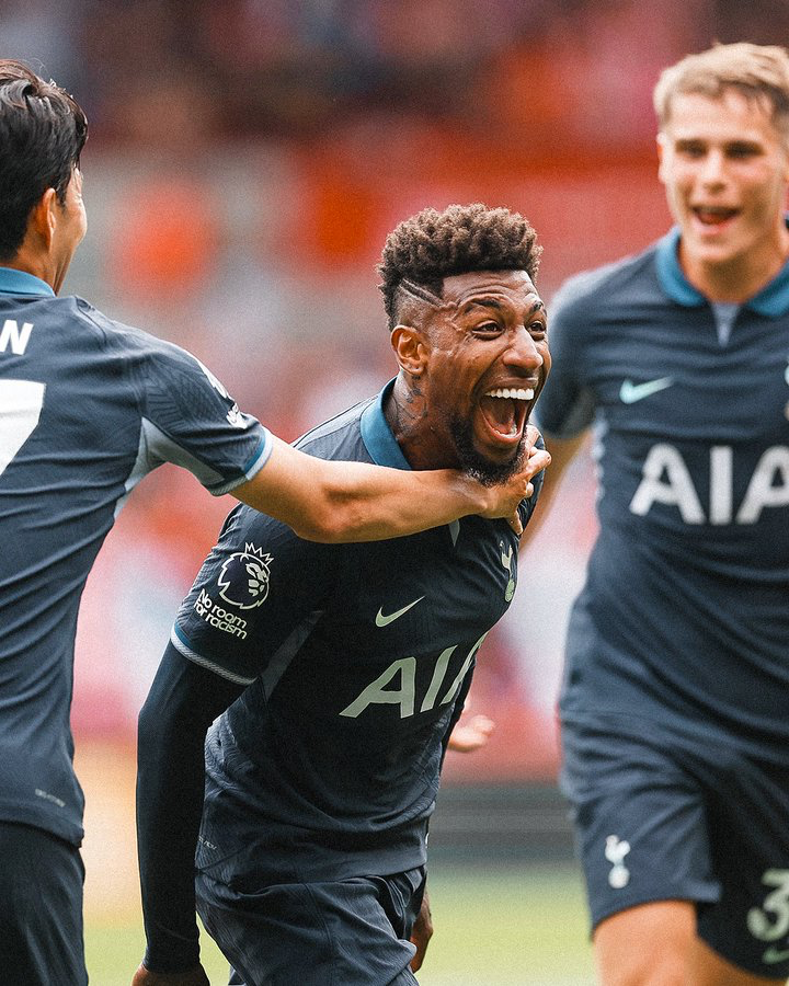 Emerson Royal smiles after scoring his goal.