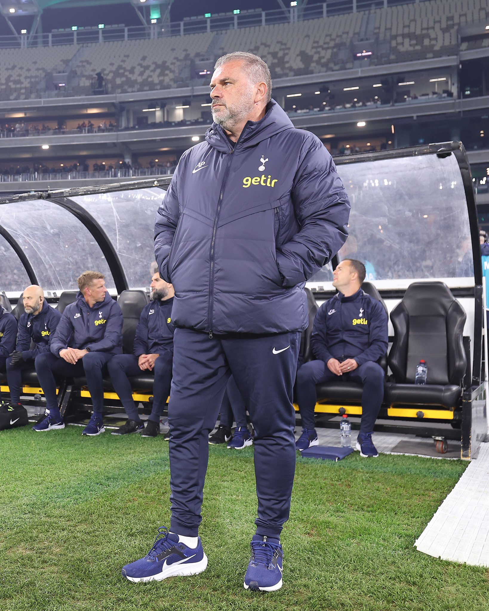 Ange Postecoglou looks on from his technical box during a pre-season friendly.