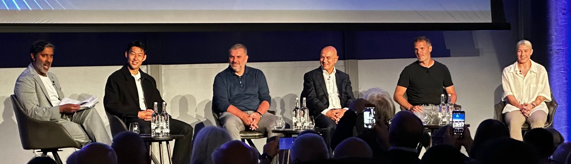 The panel for Spurs' recent Fan Forum, including the Chairman, both managers, and both captains.