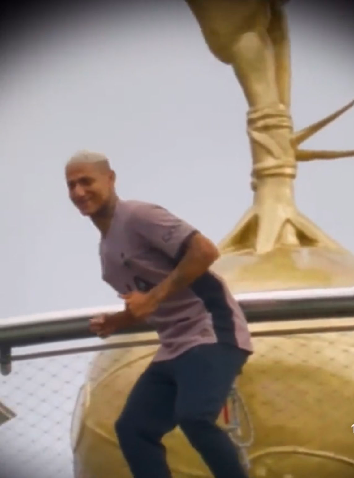 Richarlison pretends to be a pigeon on the Skywalk in Nike's kit release ad.