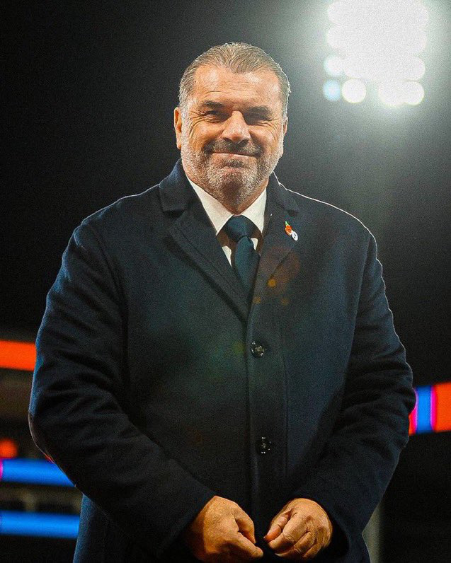 Ange Postecoglou smiles during the Crystal Palace game.