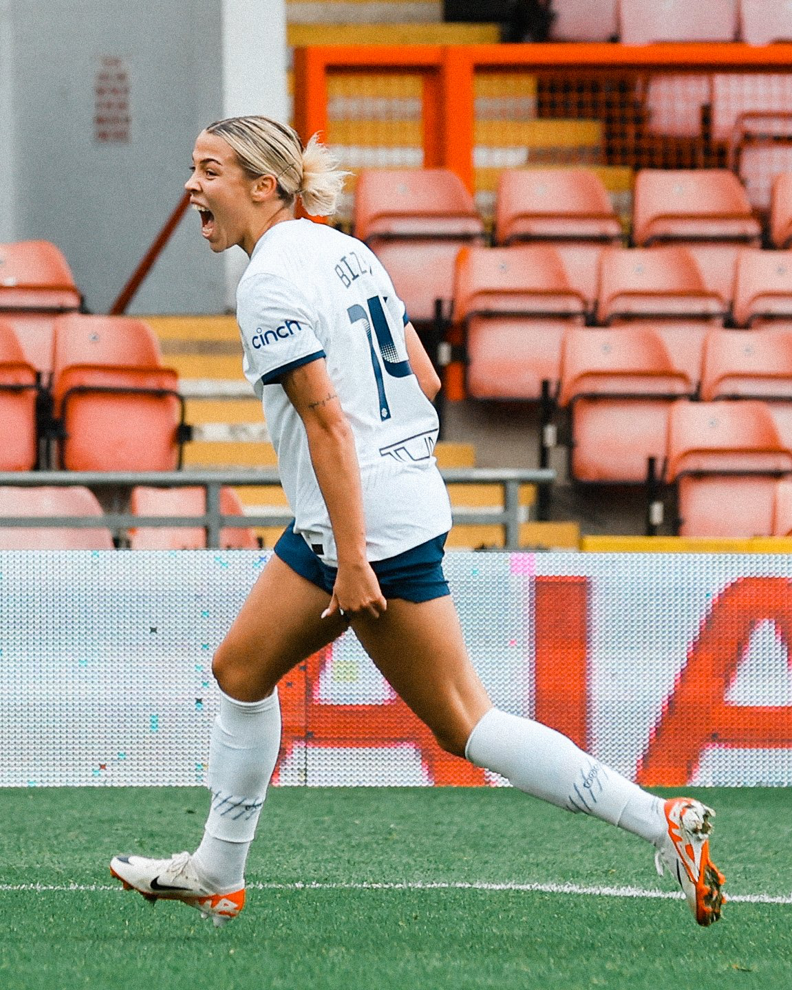 Celin Bizet celebrates her solo goal against Liverpool.