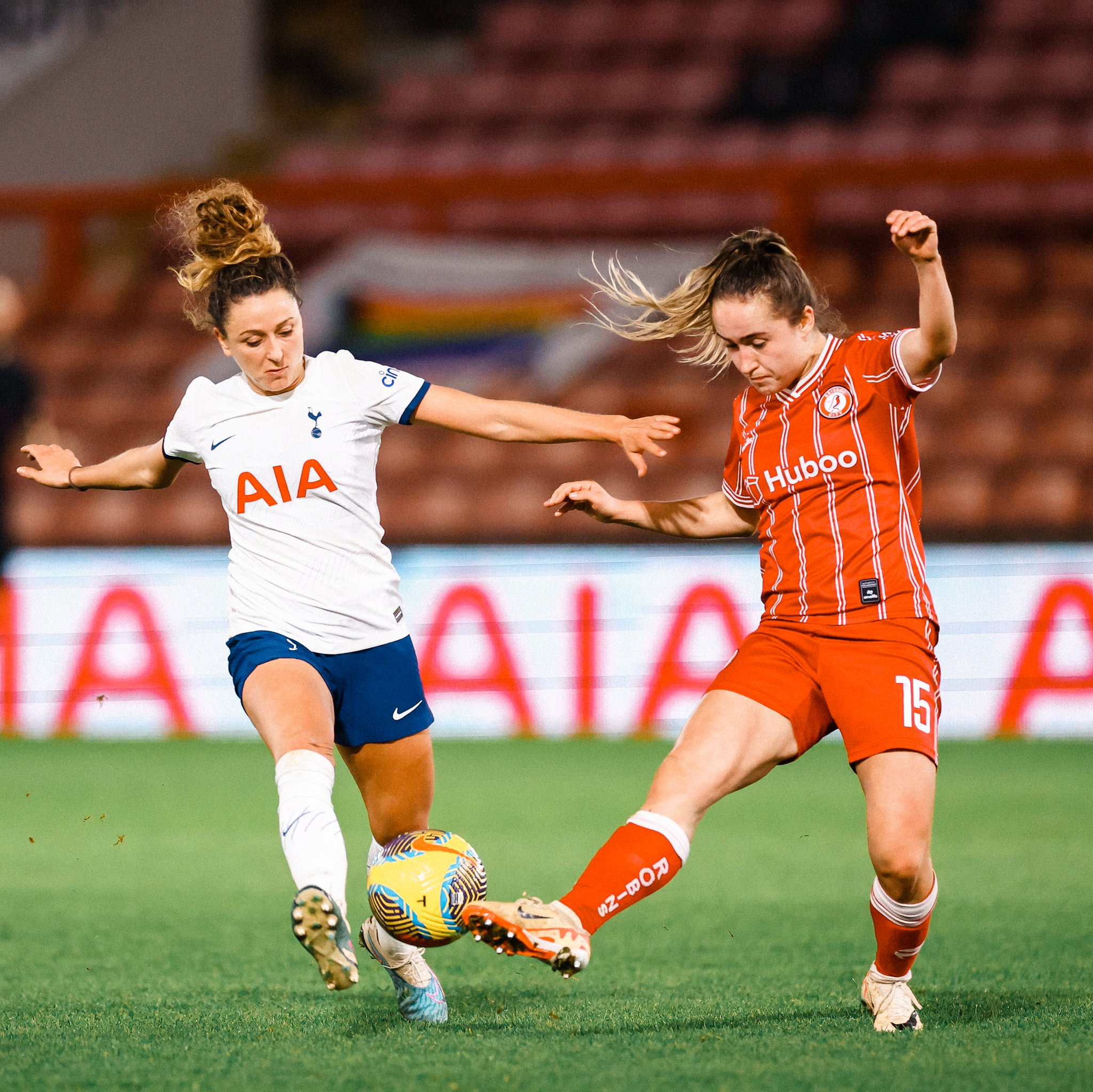 Ramona Petzelberger battles with Bristol City's Jasmine Bull.