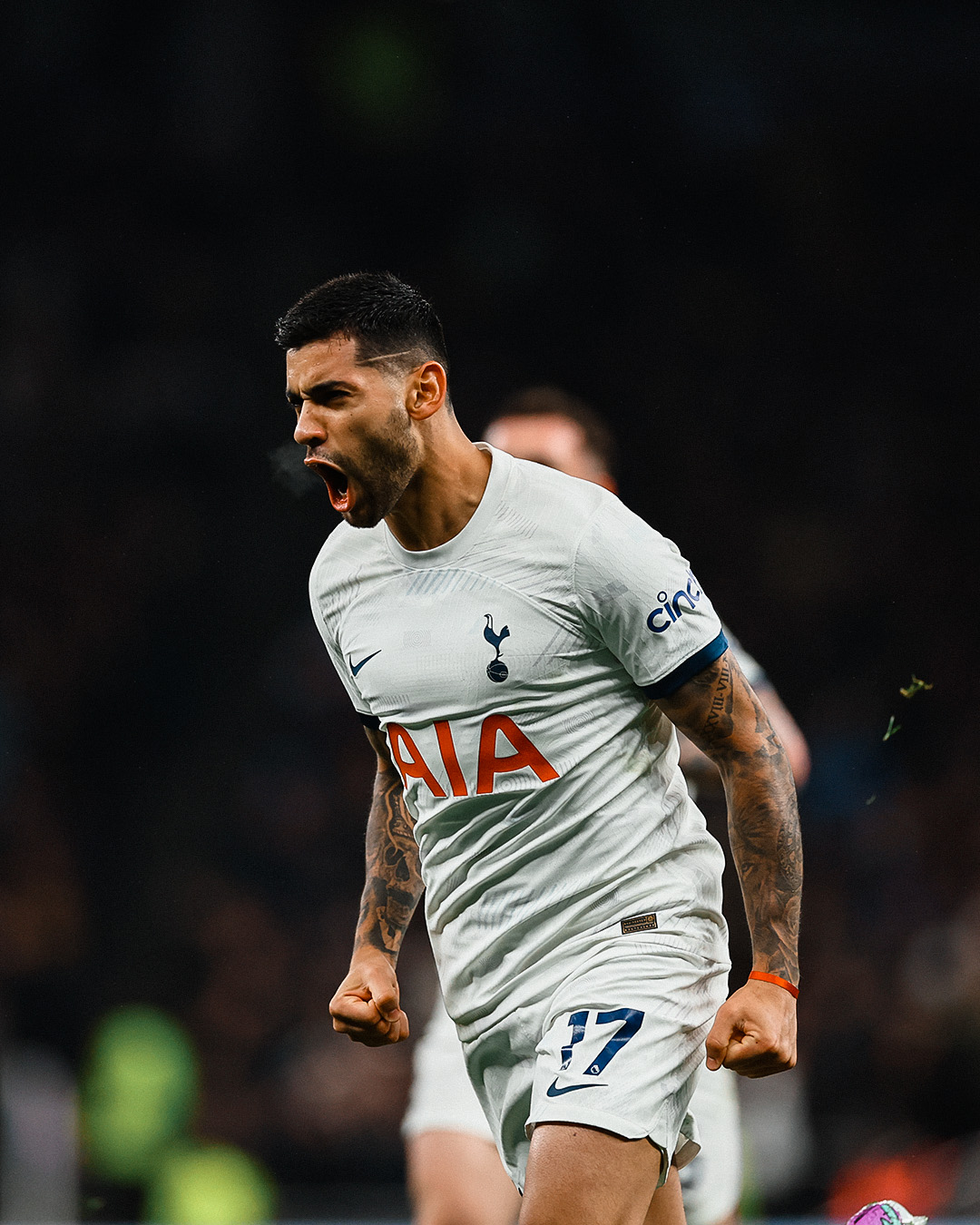 Cuti Romero roars after scoring a header.