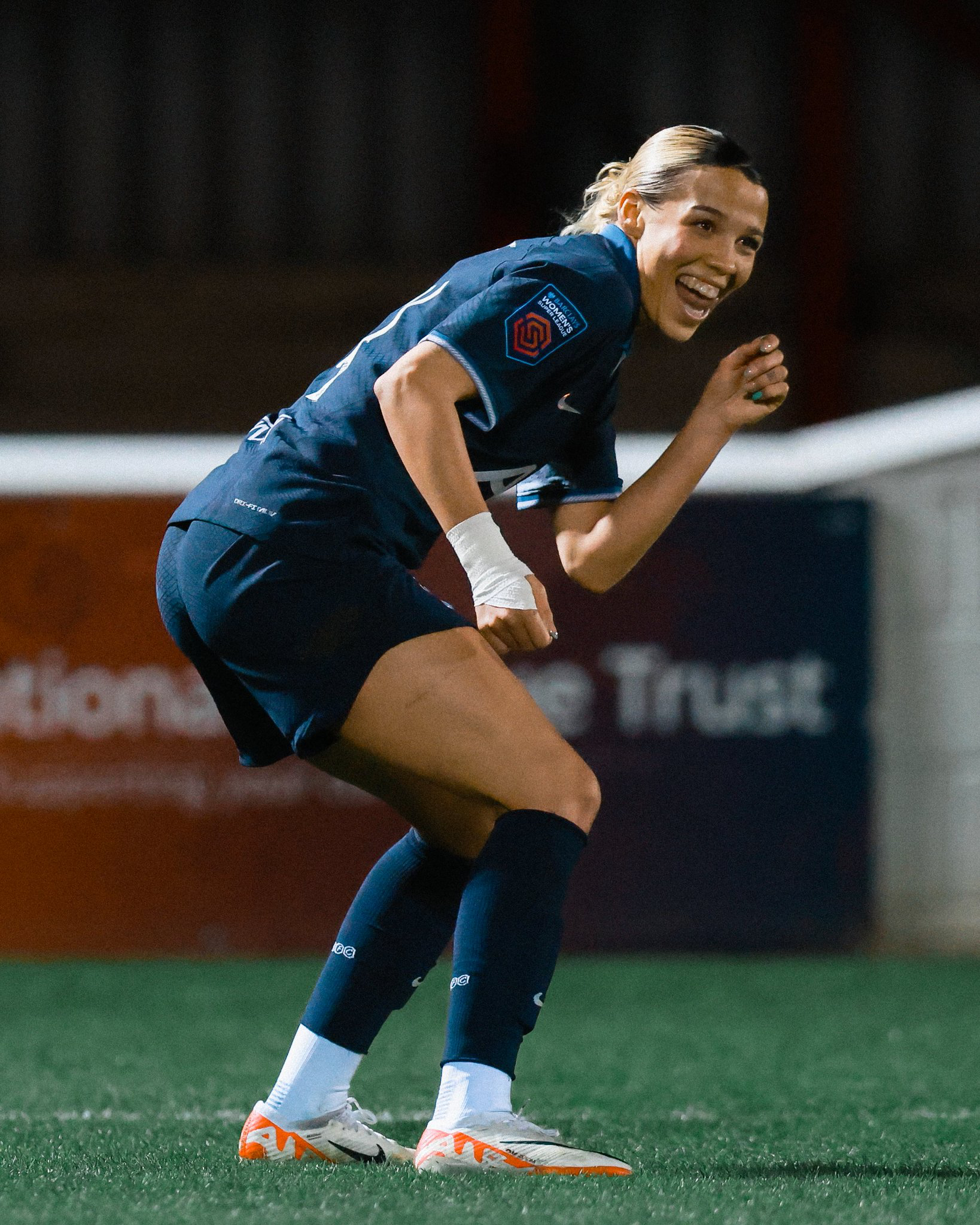 Celin Bizet dances to celebrate her goal.