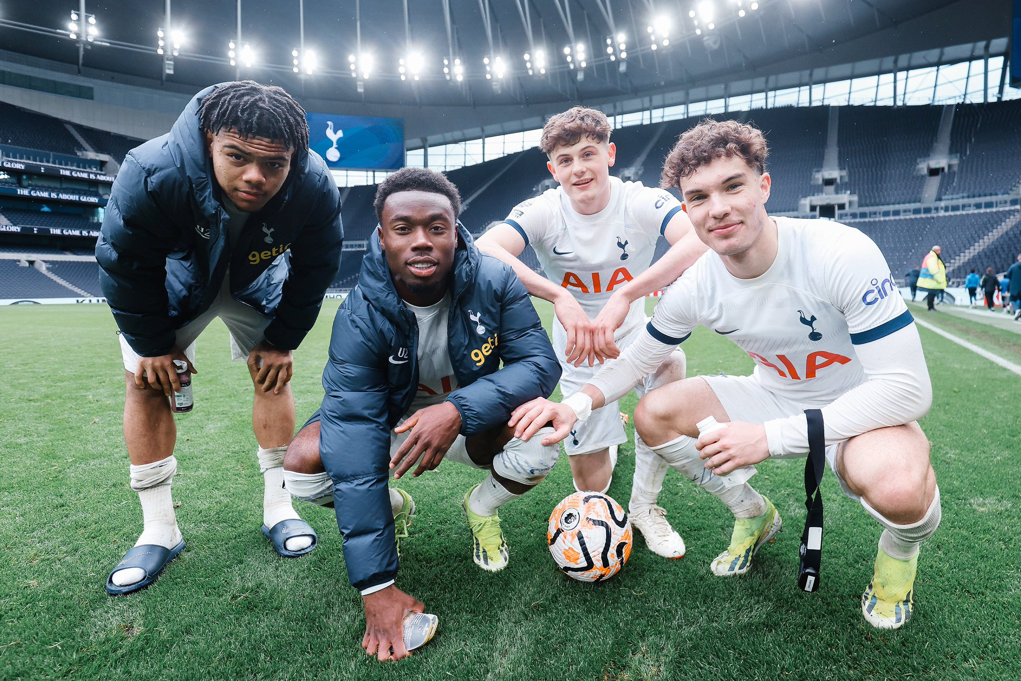 The goal-scorers from the U21s 6-0 win at Tottenham Hotspur Stadium (left to right):  Scarlett, John, Lankshear, Santiago.