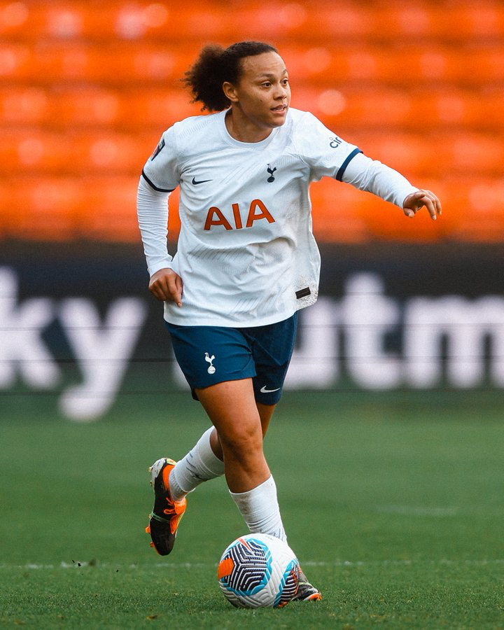 Drew Spence points to where she will kick the ball.