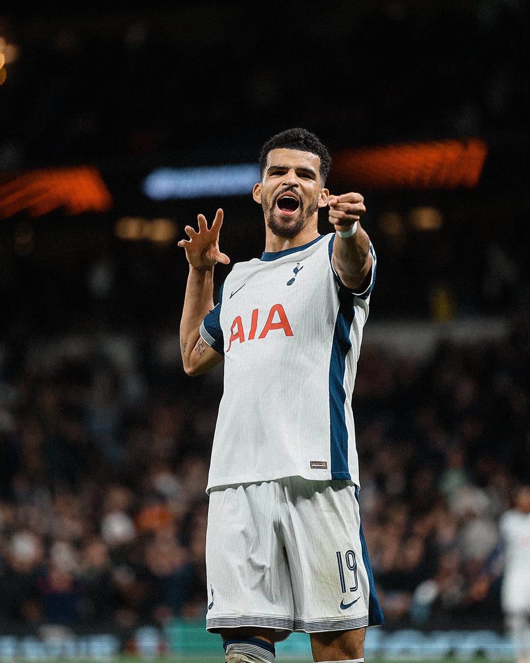 Dominic Solanke does his signature bow and arrow goal celebration.