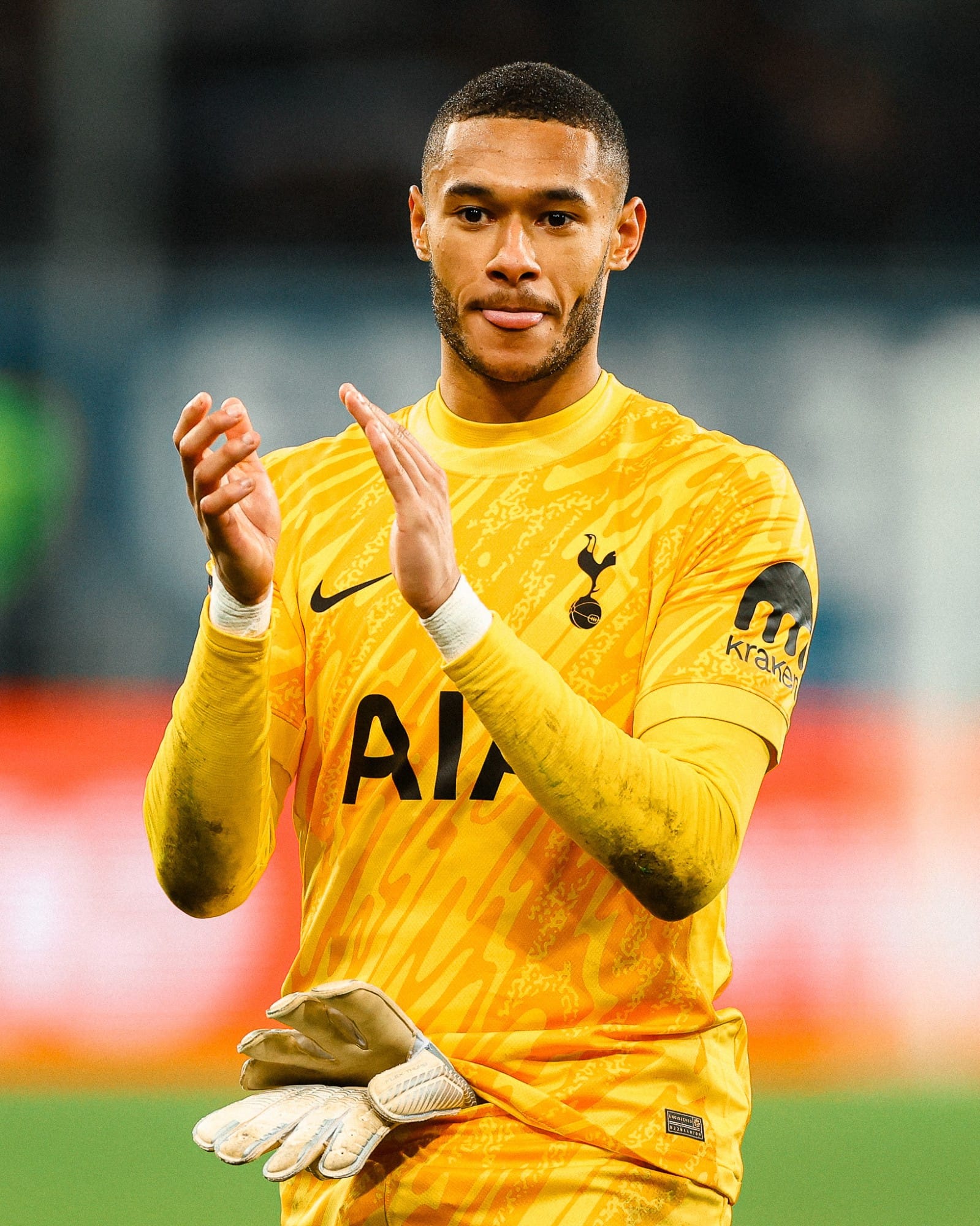 Brandon Austin claps the away fans after the game.