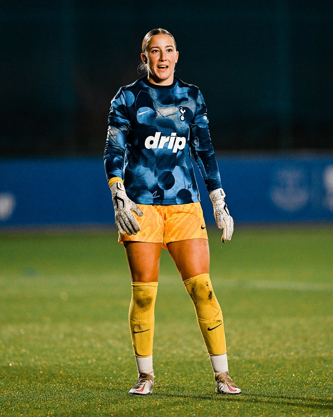 Sophie Jackson in her warmup jersey and goalkeeper gloves.