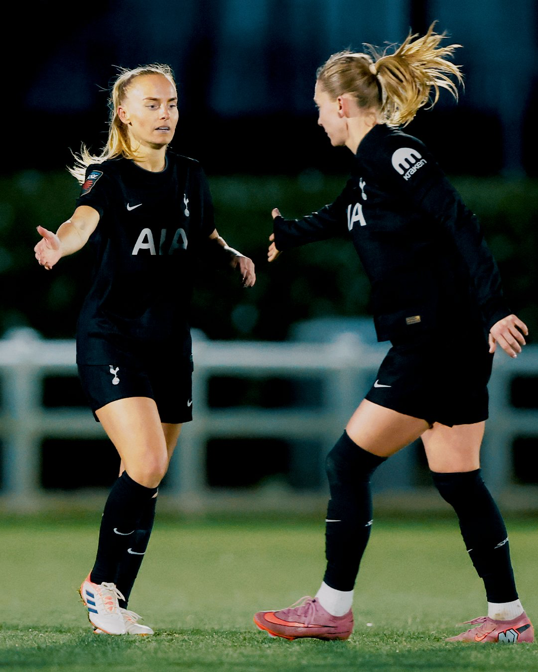 Molly Bartrip high fives Clare Hunt after subbing into the game.