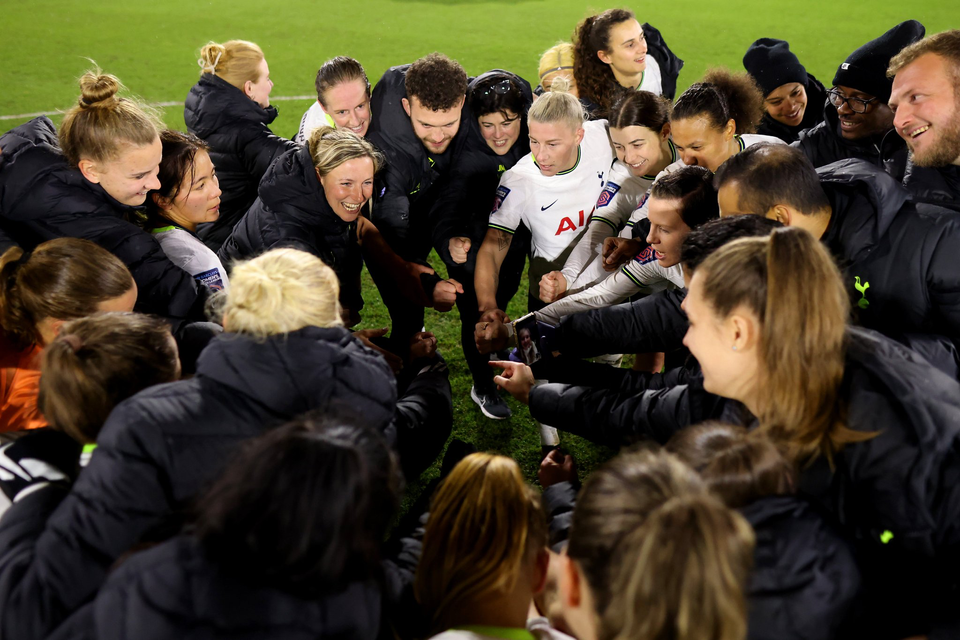 Spurs Women celebrate the first WSL win of 2023 with interim manager Vicky Jepson.