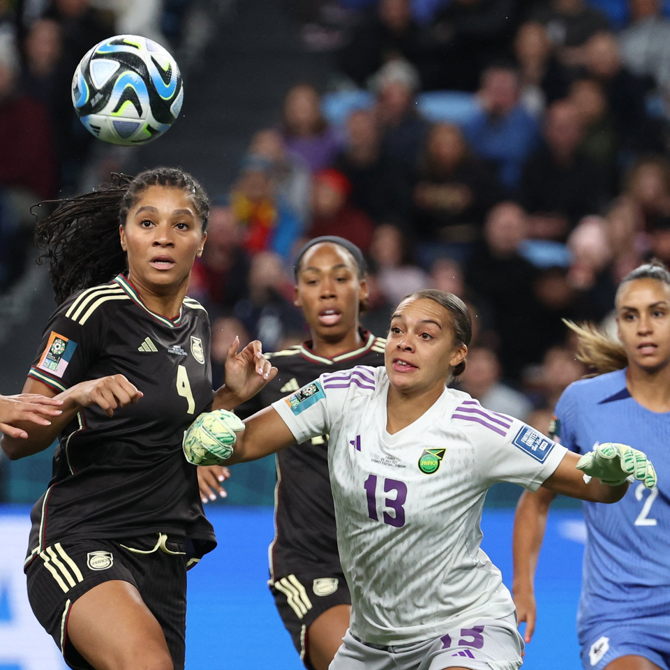 Becky Spencer moves to claim a ball while playing for Jamaica in the World Cup.