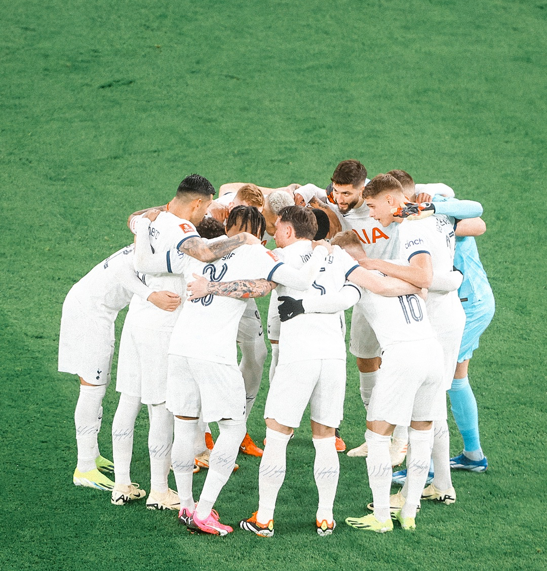 The Men's team huddles before the FA Cup match against Manchester City.