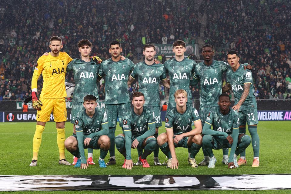 The starting lineup for Spurs Men at Ferencváros.