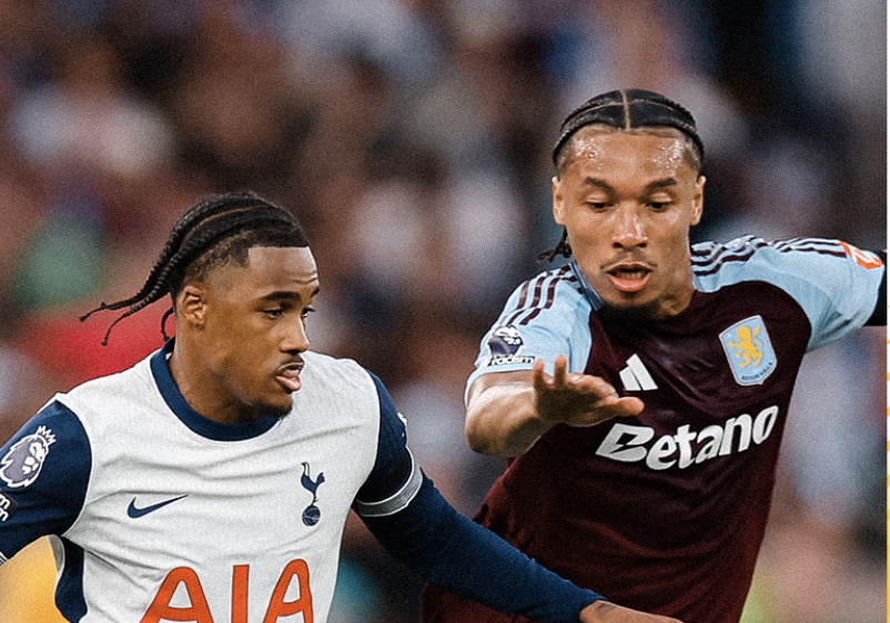 Wilson Odobert challenges an Aston Villa player.